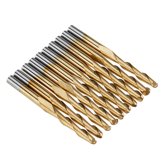 Drillpro 10pcs 3.175mm Shank Ball Nose End Milling Cutter Titanium Coated Two Flute 12mm/22mm CNC Tool