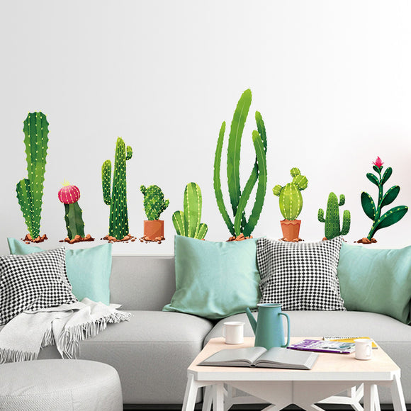 Miico Creative Cartoon Cactus PVC Removable Home Room Decorative Wall Door Decor Sticker