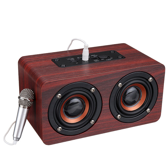 Wooden Stereo Bass bluetooth 4.2 Speaker Audio Music Box with Mini Microphone