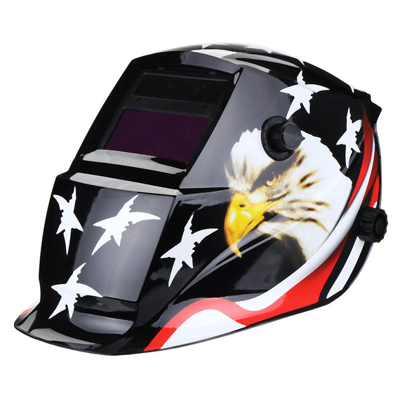 Solar Powered Auto-Darkening Welding Helmet Black Hawk Grinding TIG Welder Mask