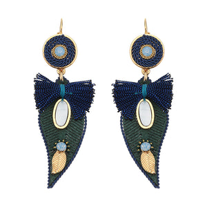 Bohemian Earrings Elegant Leaf Bowknot Pendant Gold Plated Gemstone Exquisite Women Ear Drop Gift
