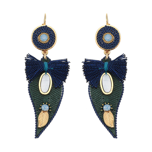 Bohemian Earrings Elegant Leaf Bowknot Pendant Gold Plated Gemstone Exquisite Women Ear Drop Gift