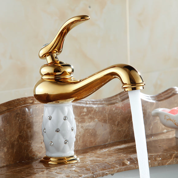 WANFAN 7301K Home Bathroom Luxurious Gold Diamond Cystal Single Handle Hot and Cold Water Faucet