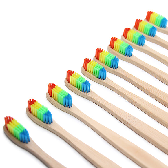 4 Colorful Head Bamboo Toothbrush Wholesale Environment Wooden Rainbow Bamboo Toothbrush Oral Care