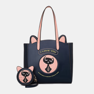 2PCS Women Fashion Crossbody Bag Cat Pattern Handbag