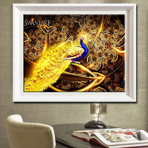 65x48cm 5D DIY Golden Peacock Flowers Diamond Painting Resin Full Rhinestone Animal Cross Stitch Kit