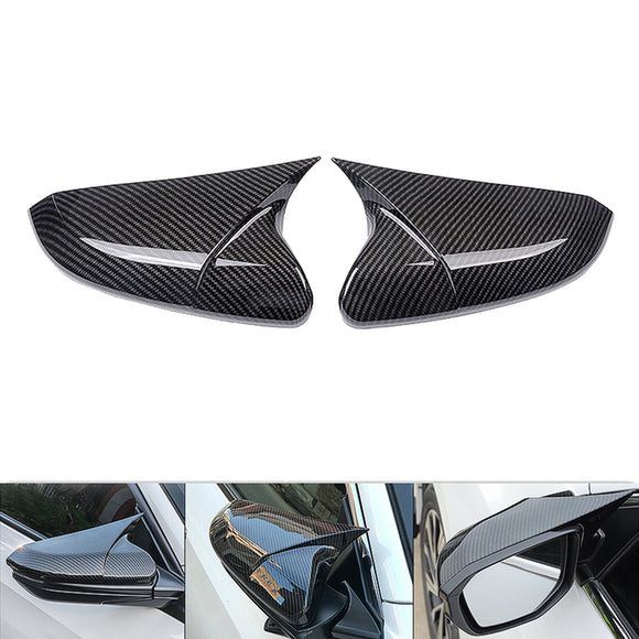 Carbon Fiber Color Horn Style Side Mirror Cover Caps For Honda Civic 2016-2018