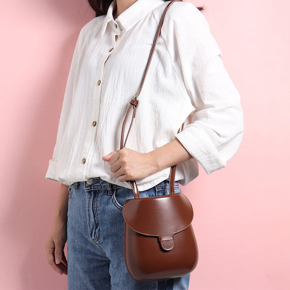 Women Faux Leather Round Little Phone Bag Solid Mini Crossbody Bag