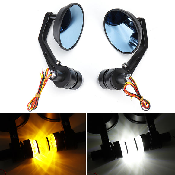 2Pcs 7/8'' Handbar Motorcycle Side Rearview Mirrors Bar End Turn Signals Light