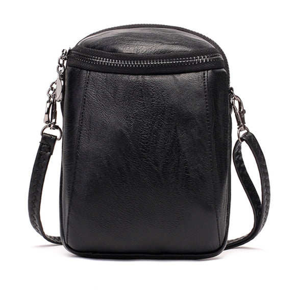 Leather Bucket Bag Round Crossbody Casual Phone Bag Camping Travel Bag Handbag Shoulder Bag