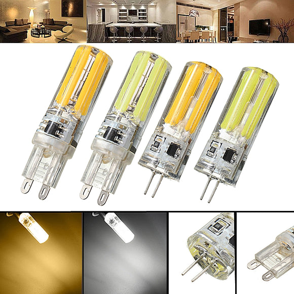 Dimmable G4 G9 5W Silicone Warm White Pure White LED COB Light Bulb Chandelier Lamp AC220V