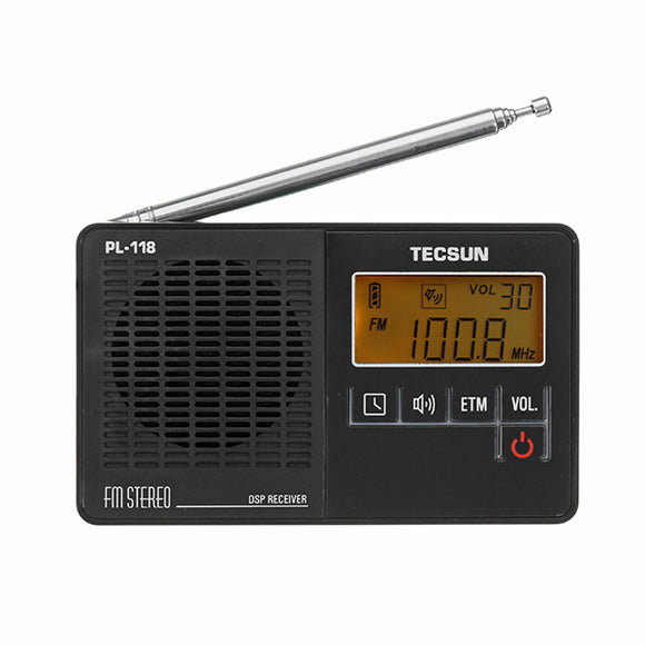 Tecsun PL-118 DSP FM Stereo Portable Radio Receiver ETM Clock Alarm