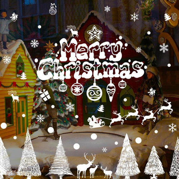 Merry Christmas Window Sticker Snowflake Reindeer Tree Mural Home Shop Decorations Wall Sticker