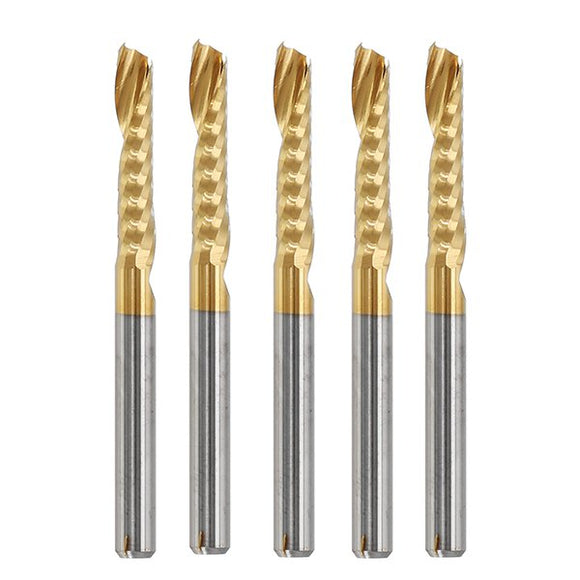 Drillpro 5pcs 3.175mm Shank 17mm Single Flute End Mill Cutter Titanium Coated Spiral Milling Cutter