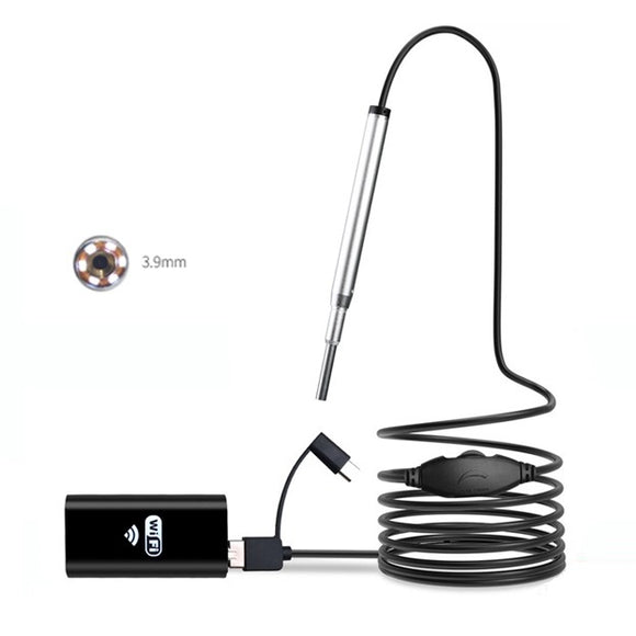 3.9mm Wireless WiFi Otoscope Borescope IP67 Waterproof Camera USB Interface with 6LEDs