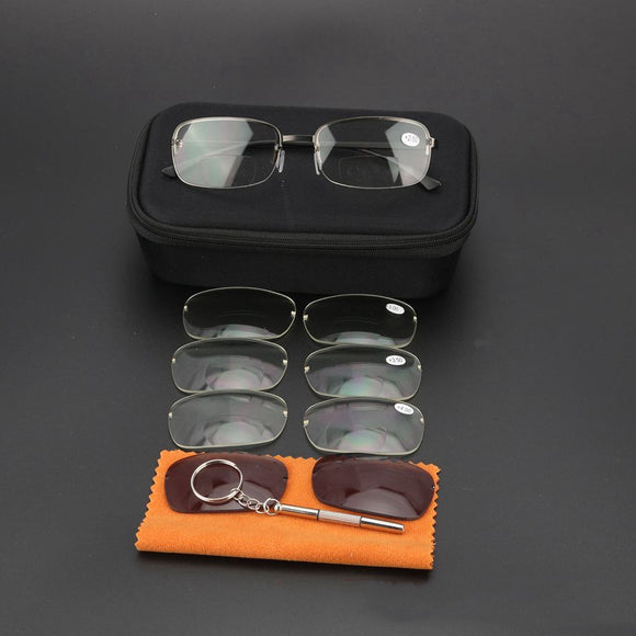 KCASA +2.50 Half-frame Bifocals Reading Glasses Unisex Eyeglasses W/ 4 Pairs of Bifocals Lenes + 1 Pair of Sunglasses Lens + Screwdirver + Glasses Cloth