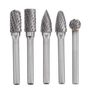 Drillpro 5Pcs DGCFA 6x10mm Double Cut Tungsten Carbide Rotary Burr Set 6mm Shank for DIY Wood Carving Metal Polishing Engraving Drilling