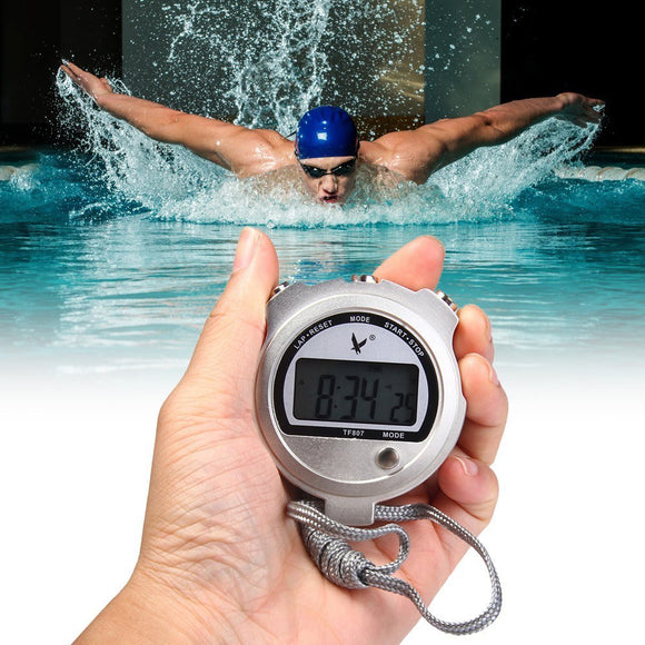 Chronograph Metal Digital Timer Stopwatch Single Row 2 Memories Sport Counter with Temperature Meter