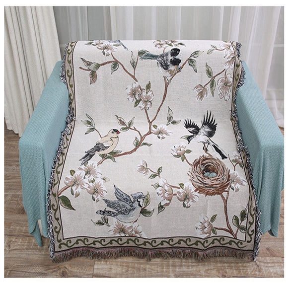 Flowers and Birds Cotton Blankets Knitted Multi-function Thread Blanket Beds Couch Floor Mat