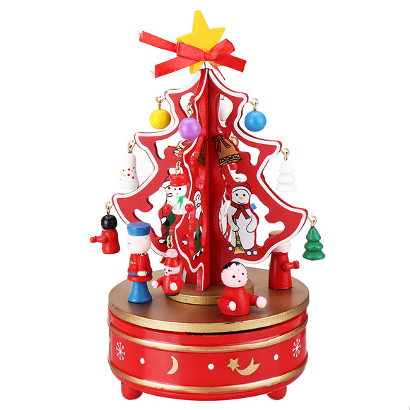 21*11cm Wooden Christmas Music Box Wind-up Toys Carousel Musical Box Gift Collection