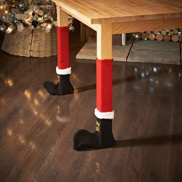 4Pcs Christmas Red Table Chair Legs Feet Sock Sleeve Cover Floor Protector Tables Leg Covers Party