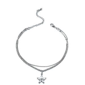 Flower Pendant Zircon Platinum Plated Anklet Double Layer Foot Cup Chain