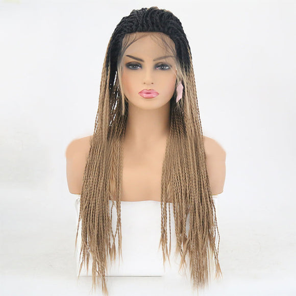 Black African Scorpion Long Straight Front Lace Wig - Black Brown