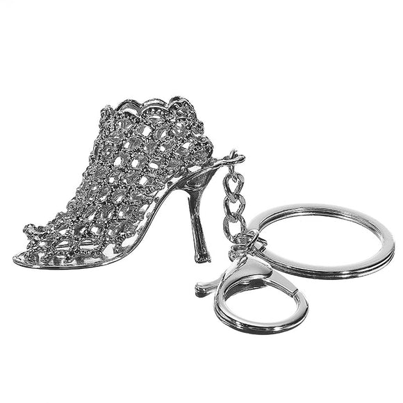 Metal Female Crystal High Heel Exquisite Key Chain Ring
