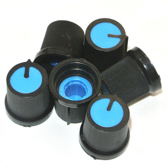 100Pcs Blue Plastic For Rotary Taper Potentiometer Hole 6mm Knob