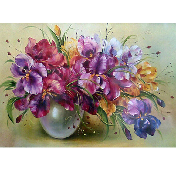 Round Crystal Cross Stitch Picture Diamond Embroidery Flower And Vase Home Decor Diamond Painting