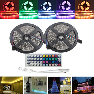 10M SMD5050 Waterproof RGB 600 LED Strip Flexible Rope Tape Light Kit + 44 Keys IR Controller DC12V