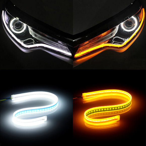 Ultra Thin Guide Strip White Daytime Running Lights Amber Turn Lamp Switchback Sequential 2Pcs