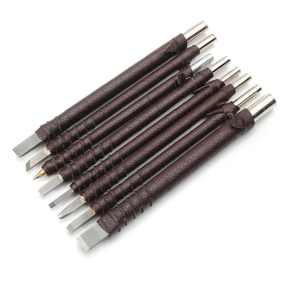 8Pcs Steel Gravers Chisel Stone Seal Craft Wood Carving Engraving Tool Set