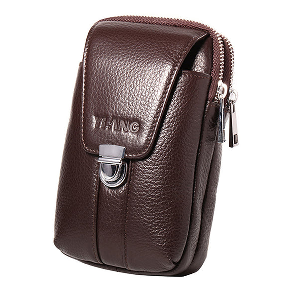 Men 4.7/6 Inch Cell Phone Waist Bag Genuine Leather Belt Zipper Coin Purse Phone Bag