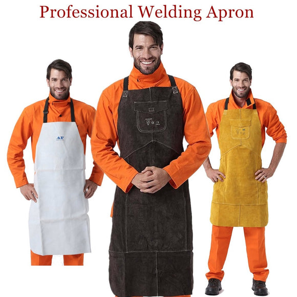 AP-6100 Charcoal Brown Full Leather Breast Protector Apron Welding Apron Series