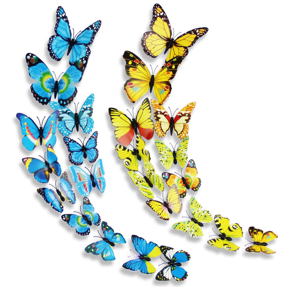 12 Pcs PVC Butterfly Double-Deck 3D Wall Stickers Home Decor Adhesive Wall Decoration