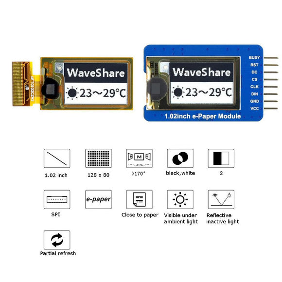 Waveshare 1.02 Inch e-Paper Flexible Ink Screen Module Bare Screen Optional Partial Refresh
