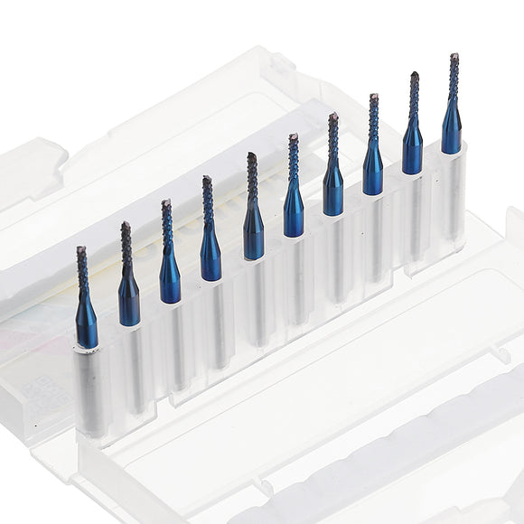 Drillpro 10pcs 1.6mm Blue NACO Coated PCB Bit Carbide Engraving Milling Cutter For CNC Tool