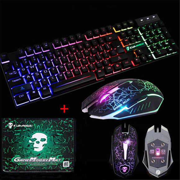 LED Backlit Gaming Keyboard+2400DPI Mouse Sets+Mouse Pad USB Wired Keyboard Set