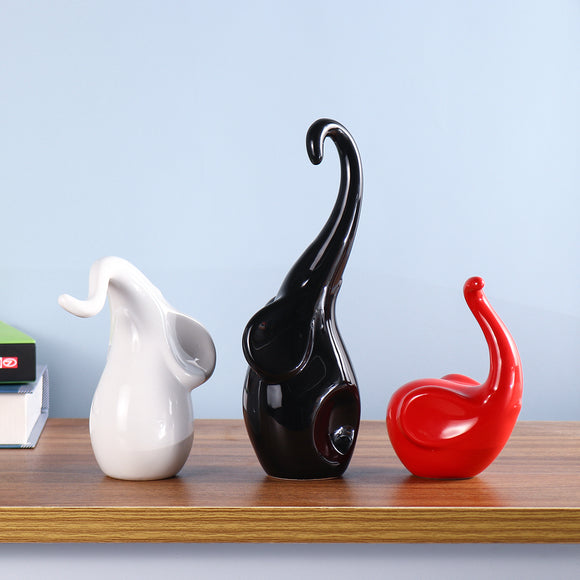 3Pcs/Set Ceramic Elephant Animal Statue Family Home Decorations Vintage Ornament