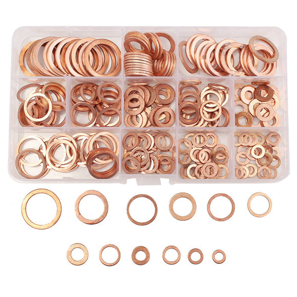 280PCs Solid Copper Washers Sump Plug Assorted Washer Kits 12 Sizes