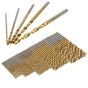 Drillpro 50PCS 1/1.5/2/2.5/3mm HSS Titanium Coated Twist Drill Bits High Speed Steel Drill Bit Set