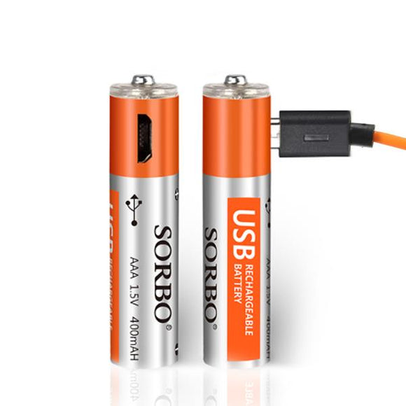 2PCS SORBO 1.5V 400mAh Rechargeable AAA Battery with 4 In 1 Charger Cable