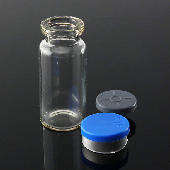 100Pcs 10mL Clear Glass Bottle Storage Vials w/ Stopper Flip Off Seals Aluminum Blue Caps