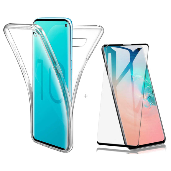Full Body Clear Touch Screen Protective Case+3D Tempered Glass Screen Protector For Samsung Galaxy S10