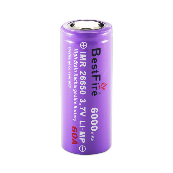 BestFire 1pc 26650 Battery 6000mAh 60A 3.7V Rechargeable Li-ion Battery