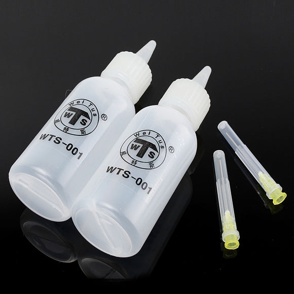 2Pcs 50ml Needle Tip Soldering Liquid Flux Alochol Oil Dispenser Plastic Bottle