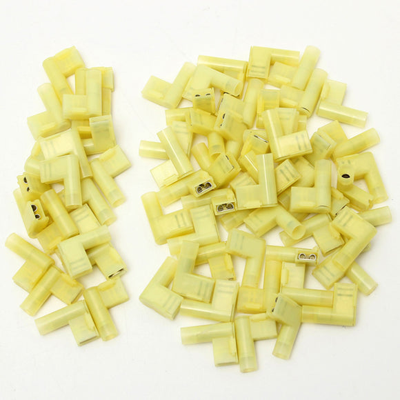 20/50Pcs Yellow 12-10AWG 6.35mm 90 Degree Right Flag Lucar Spade Female Terminals