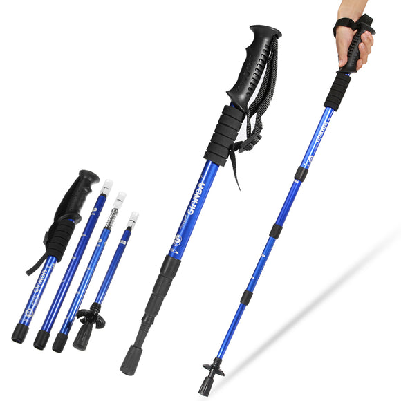IPRee 4 Section Hiking Walking Stick Trekking Pole Adjustable Anti Shock Aluminum Canes 50-110cm