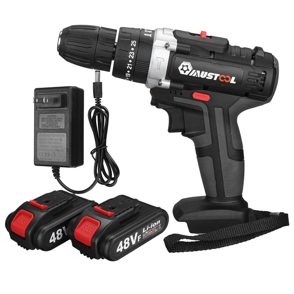 110V/220V 3 in 1 Cordless Impact Drill Hammer Screwdriver with 2pcs 48V Lithium Batteries